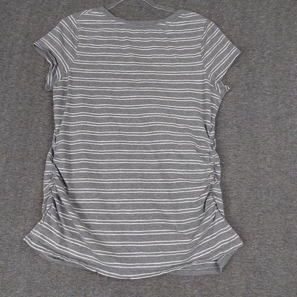 LIZ LANGE MATERNITY WOMENS GRAY WHITE STRIPED BASIC SCOOP NECK TSHIRT SIZE XXL - Picture 4 of 6